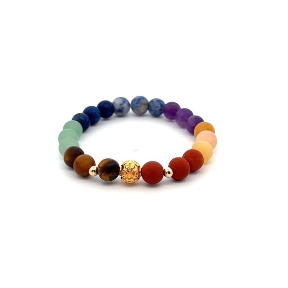 18K Gold Money Ball Lucky Charm Beads Bracelet Gemstones Matte Chakra 6mm - Picture 1 of 5